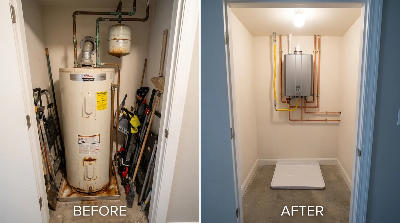 Tank water heater versus wall-mounted tankless unit comparison for Jacksonville, FL homeowners