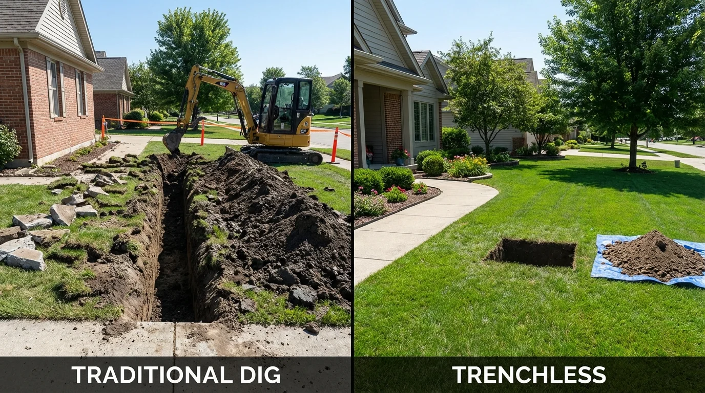 Trenchless sewer repair with minimal yard damage versus traditional excavation in Jacksonville, FL